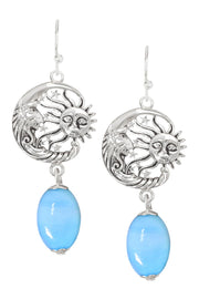 Blue Murano Glass With Sun & Moon Drop Earrings - SF