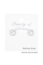 Sterling Silver Round 5mm Ear Studs With CZ - SS