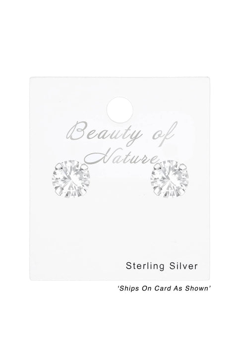 Sterling Silver Round 5mm Ear Studs With CZ - SS