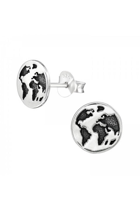 Sterling Silver Earth Ear Studs - SS