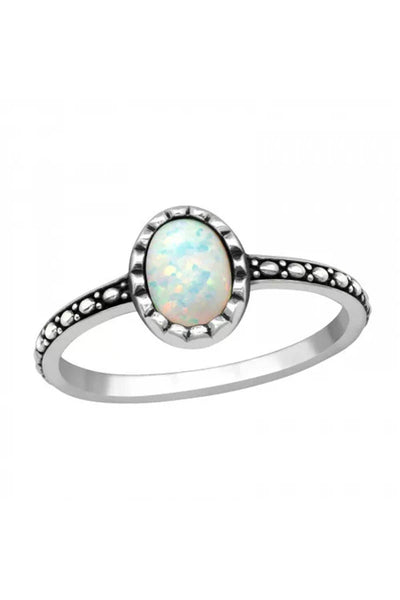 Sterling Silver Oval Ring With Opal - SS