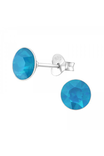 Sterling Silver Round Ear Studs With Genuine Crystals - SS