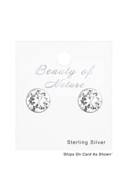 Sterling Silver Round 5mm Ear Studs With Crystals - SS