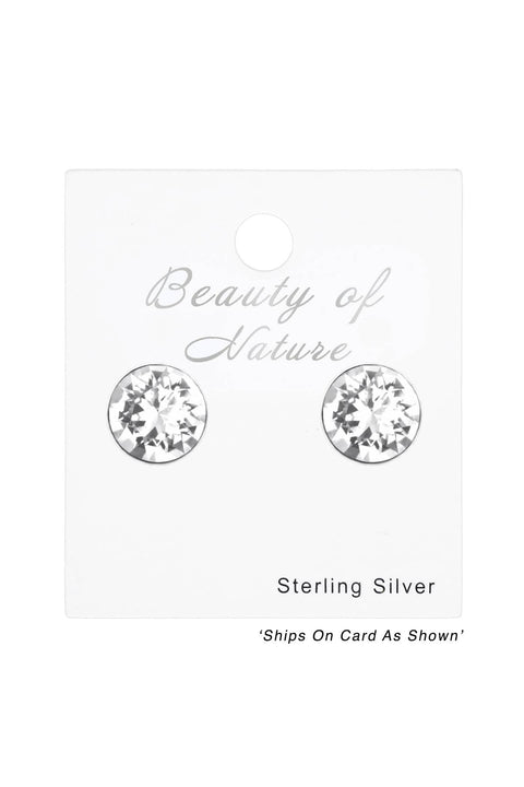 Sterling Silver Round 5mm Ear Studs With Crystals - SS