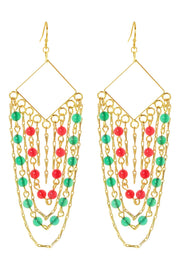 Green Agate & Red Agate Christmas Drop Earrings - GF