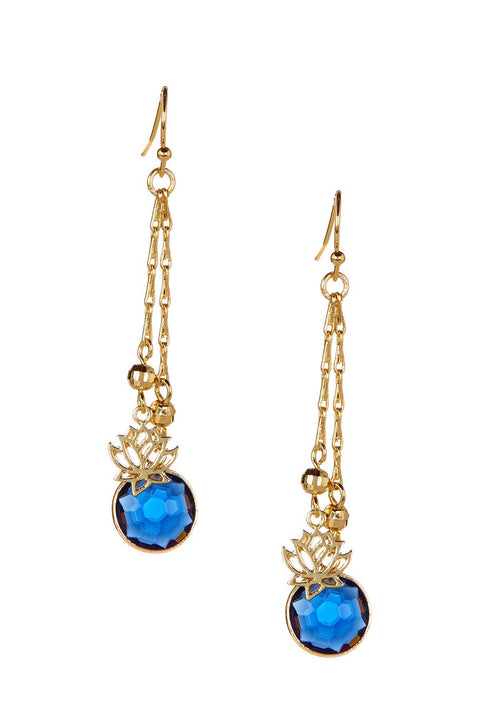 London Blue Crystal & Lotus Drop Earrings In Gold - GF