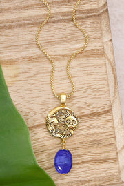 Blue Murano Glass With Sun & Moon Pendant Necklace - GF