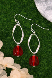 Red Murano Glass & Freeform Hoop Drop Earrings - SF