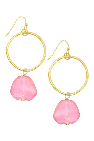 Pink Murano Glass & Hoop Drop Earrings - GF