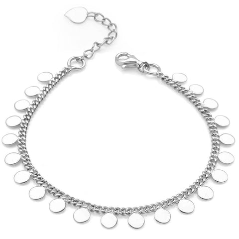 Sterling Silver With Round Discs Charm Bracelet - SS
