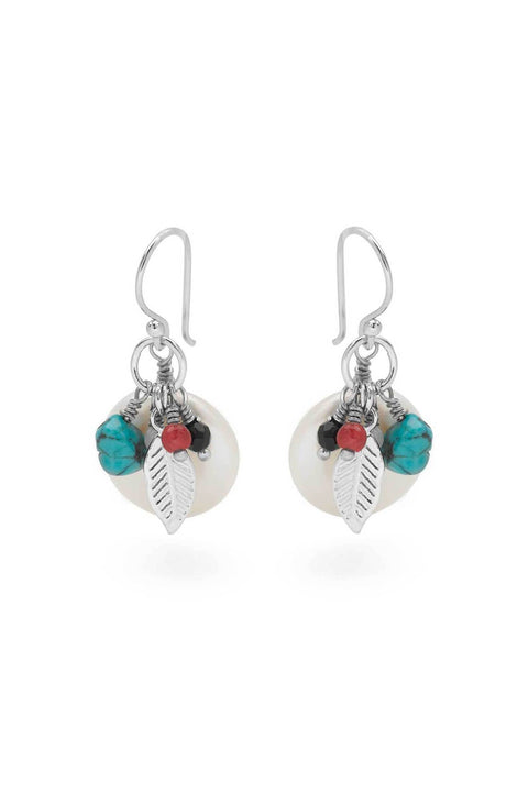 Sterling Silver Pearl & Turquoise Charms Earrings - SS