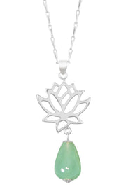 Green Aventurine & Lotus Pendant Necklace - SF