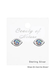 Sterling Silver Evil Eye Ear Studs With Opal - SS