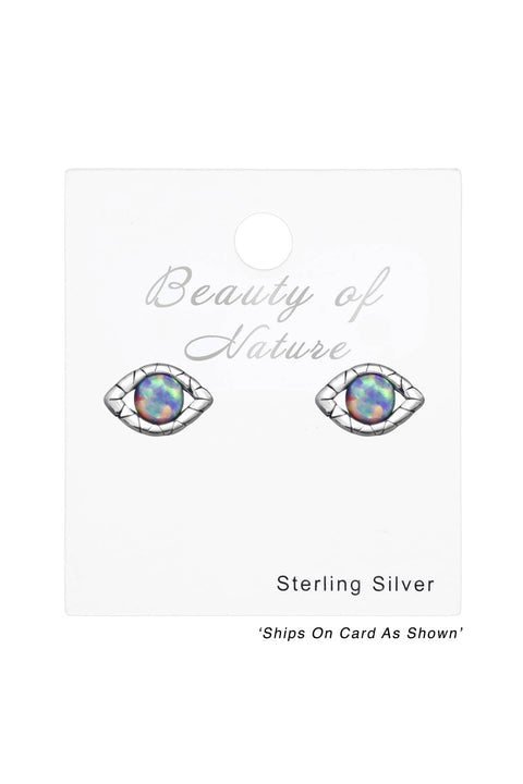 Sterling Silver Evil Eye Ear Studs With Opal - SS
