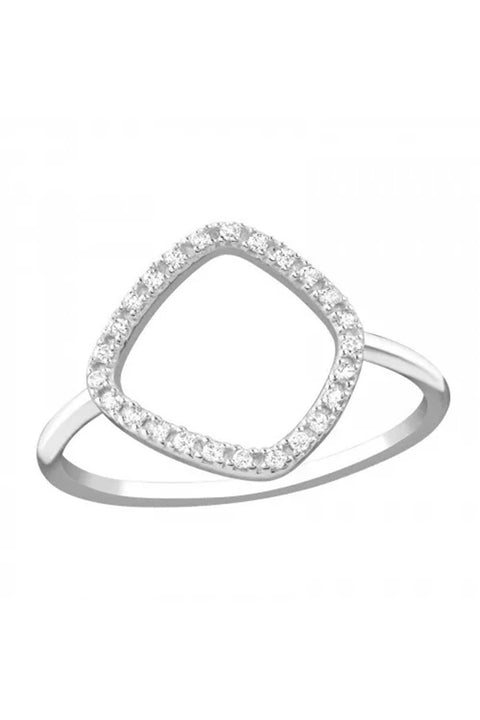 Sterling Silver Open Geo Ring With CZ - SS