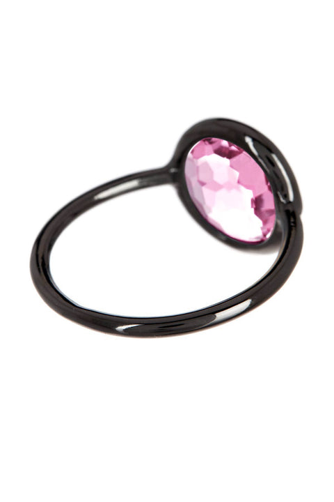 Pink Crystal Round Ring In Gunmetal - SF