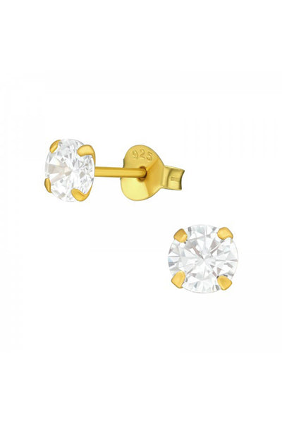 Sterling Silver Round 5mm Ear Studs With Cubic Zirconia - VM