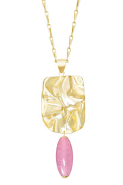 Pink Murano Glass & Wave Textured Pendant Necklace - GF