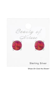 Sterling Silver Round Ear Studs With Opal - SS