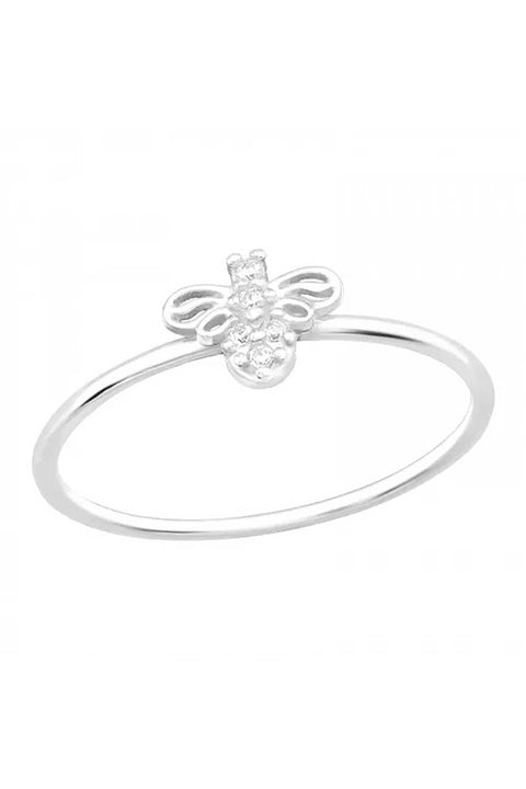Sterling Silver Bee Ring with CZ - SS