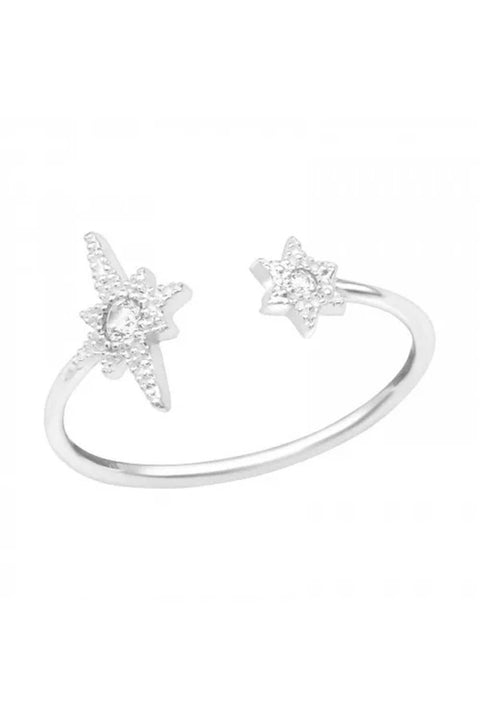 Sterling Silver Adjustable Starburst Ring With CZ - SS