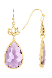 Lavender Crystal & Lotus Drop Earrings - GF