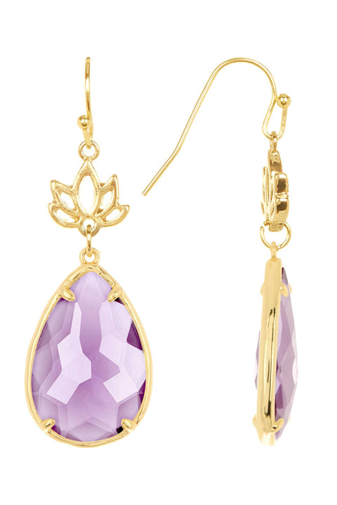 Lavender Crystal & Lotus Drop Earrings - GF