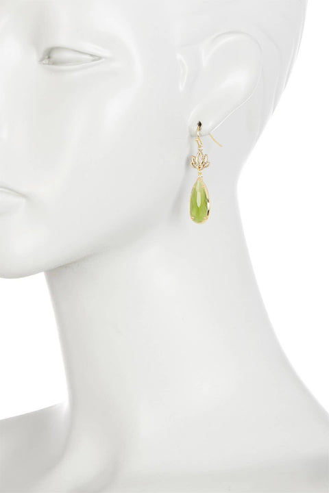 Peridot Crystal & Lotus Drop Earrings - GF