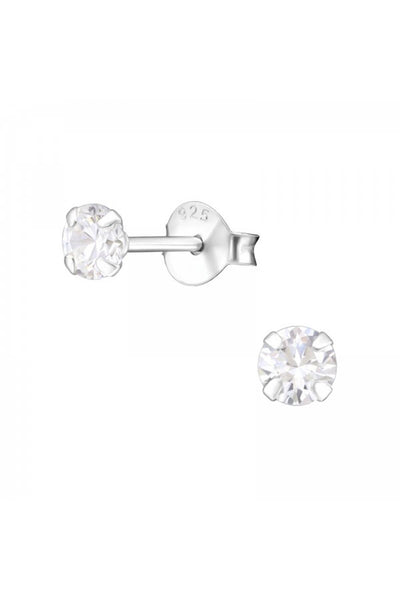 Sterling Silver Round 4mm Ear Studs With Cubic Zirconia - SS