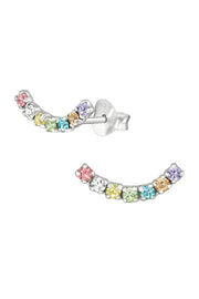 Sterling Silver Curve Ear Studs With Crystal - SS