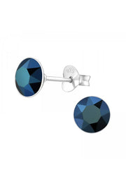 Sterling Silver Round Ear Studs With Genuine Crystals - SS