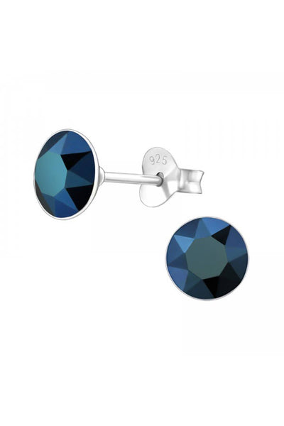Sterling Silver Round Ear Studs With Genuine Crystals - SS
