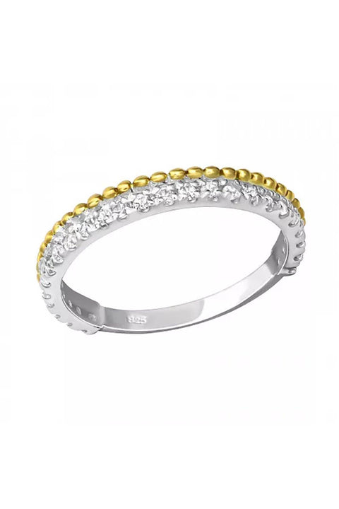 Sterling Silver 2-Tone Band Ring With CZ - SS