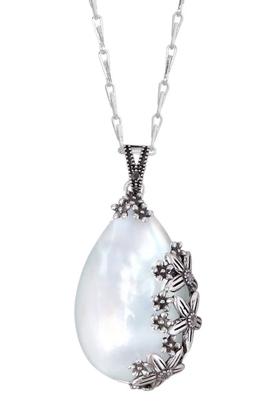 Mother Of Pearl Floral Pendant Necklace - SF
