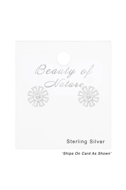 Sterling Silver Flower Ear Studs With Cubic Zirconia - SS