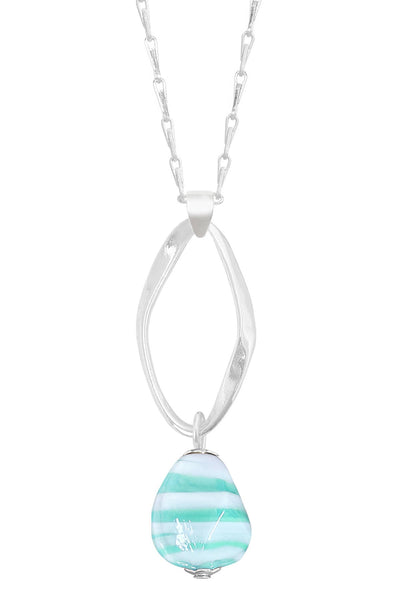 Green Murano Glass & Freeform Hoop Pendant Necklace - SF