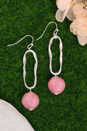 Pink Murano Glass & Freeform Hoop Drop Earrings - SF