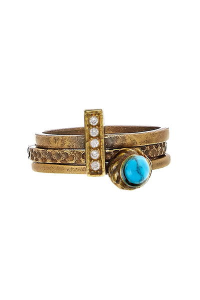 Turquoise & CZ Stack Ring Set - BR