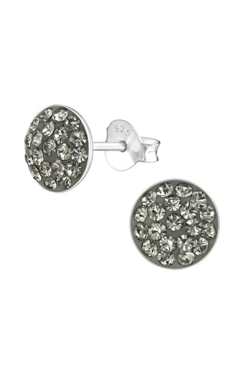 Sterling Silver Round Ear Studs With Crystal - SS