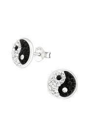 Sterling Silver Yin Yang Ear Studs With Crystal - SS