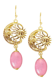 Pink Murano Glass With Sun & Moon Drop Earrings - GF