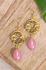 Pink Murano Glass With Sun & Moon Drop Earrings - GF