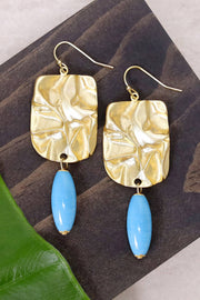 Blue Murano Glass & Wave Textured Drop Earrings - GF