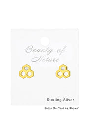 Sterling Silver Honeycomb Ear Studs With Cubic Zirconia - VM