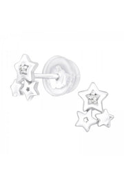 Children's Sterling Silver Triple Star Ear Studs & CZ - SS