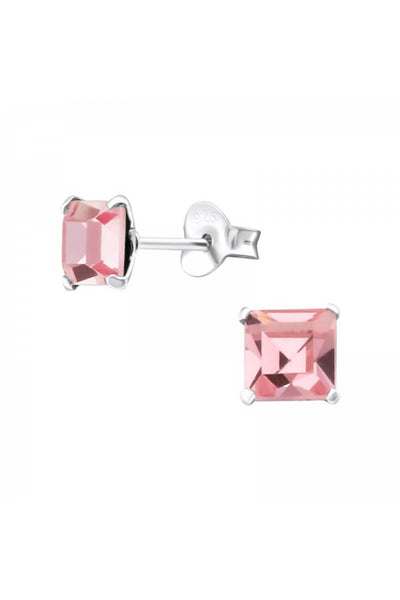 Sterling Silver Square 6mm Ear Studs With Crystals - SS