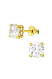 Sterling Silver Round 6mm Ear Studs With Cubic Zirconia - VM