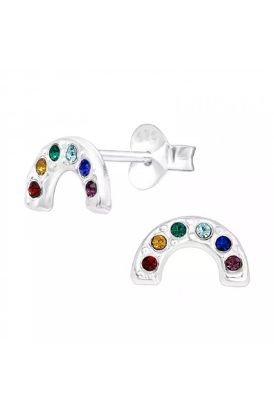 Sterling Silver Semi Circle Ear Studs With Crystal - SS
