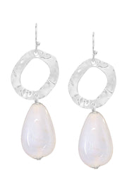 White Murano Glass & Hammered Hoop Drop Earrings - SF