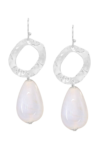White Murano Glass & Hammered Hoop Drop Earrings - SF